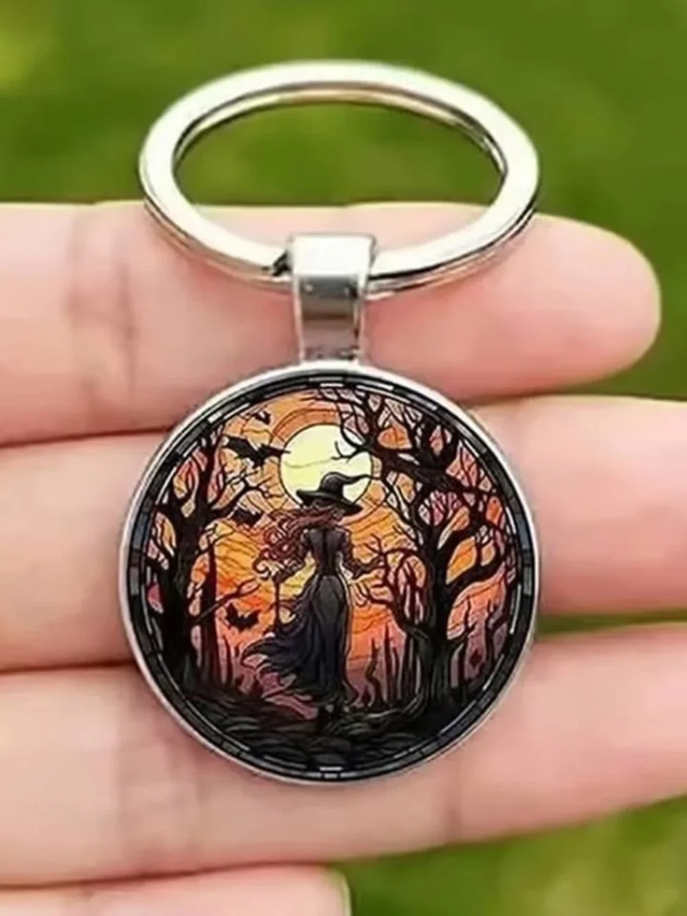 Stainless Steel WITCH Halloween Keyring Keychain Accessory